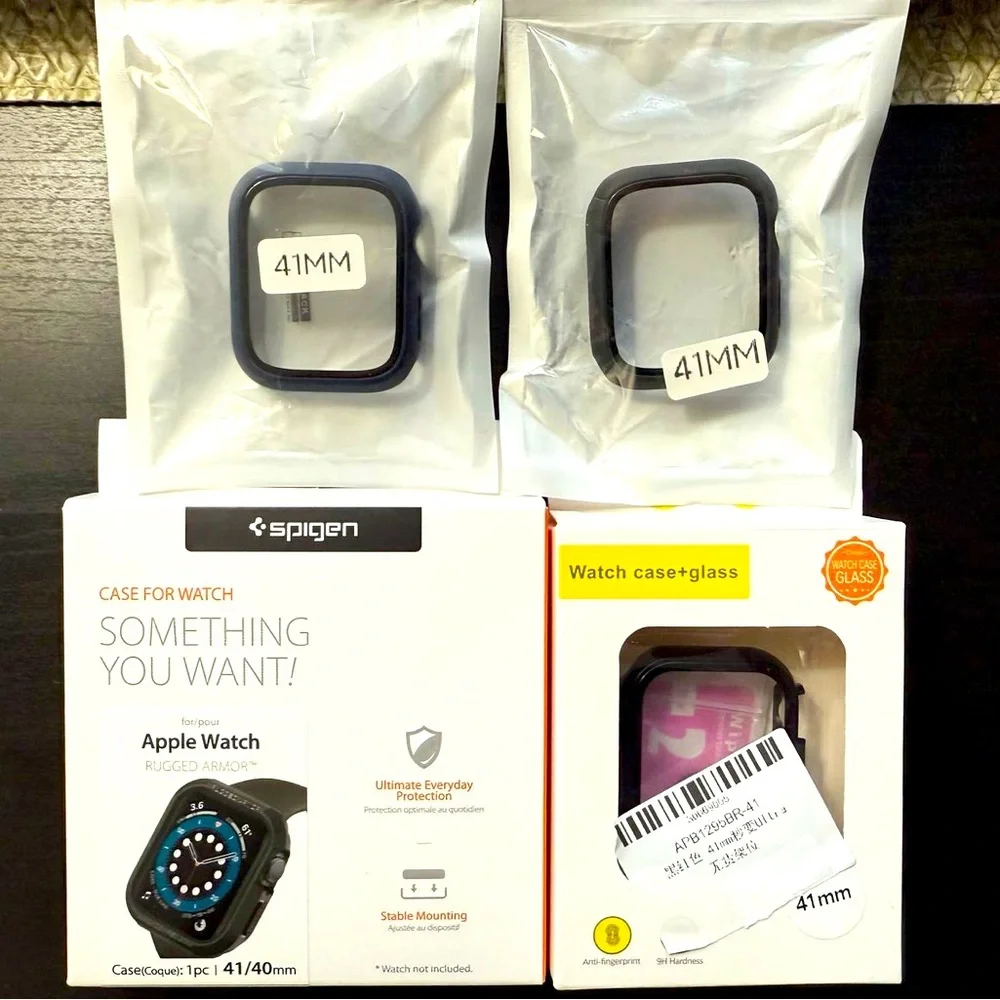 Spigen Rugged Apple watch protective case and 3 extra cases with tempered glass